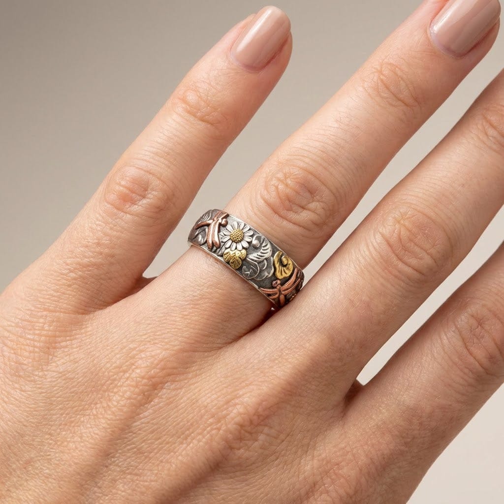 Vintage Sonnenblume Libelle Ring