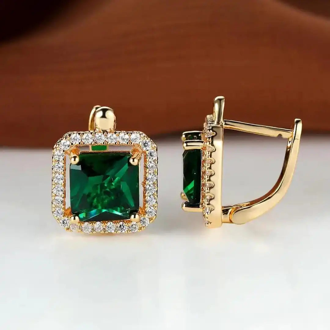 Grüne Quadratische Zirkonia Gold Ohrringe
