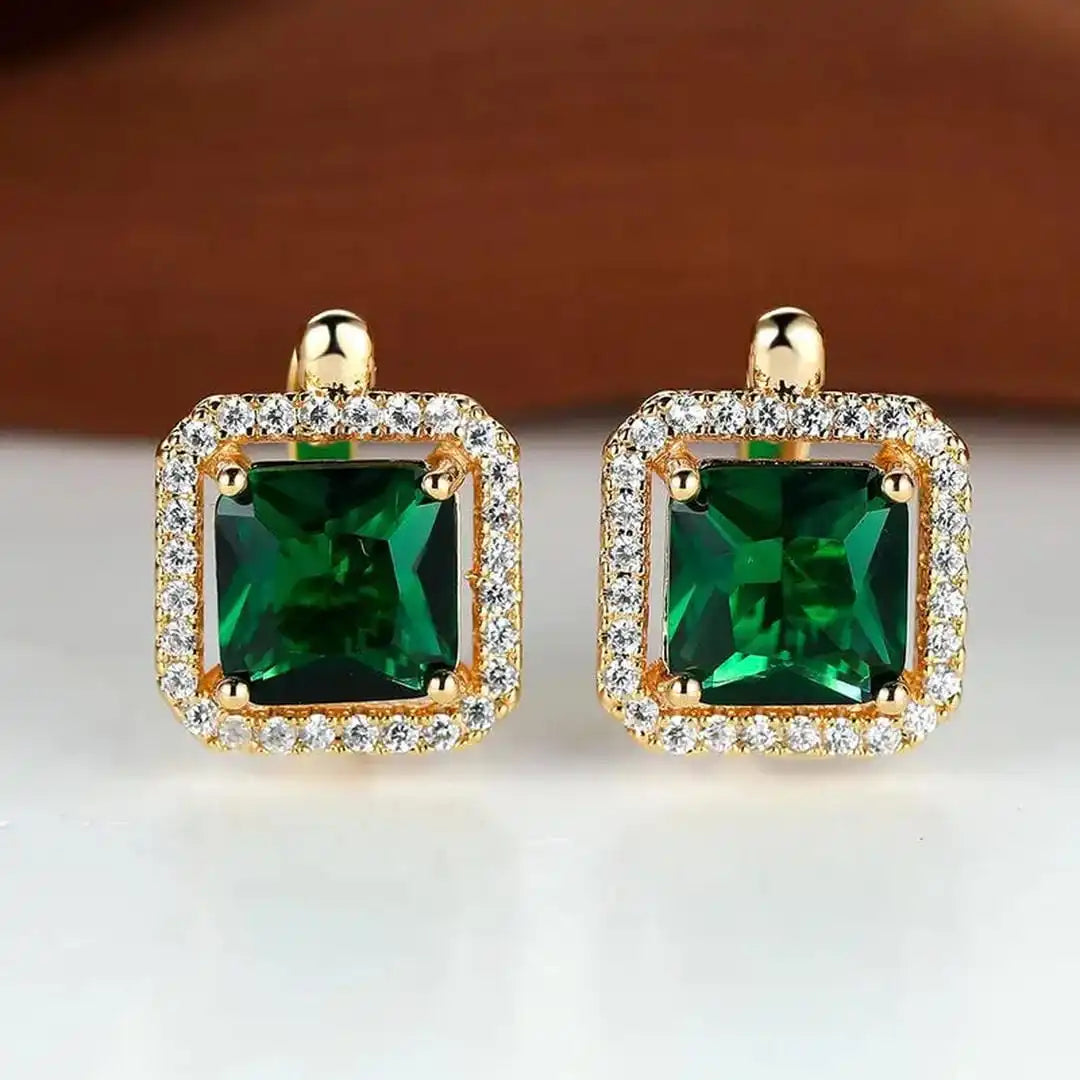 Grüne Quadratische Zirkonia Gold Ohrringe