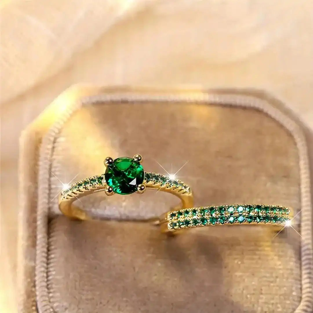Serena Smaragd Duo Ring Gold Set