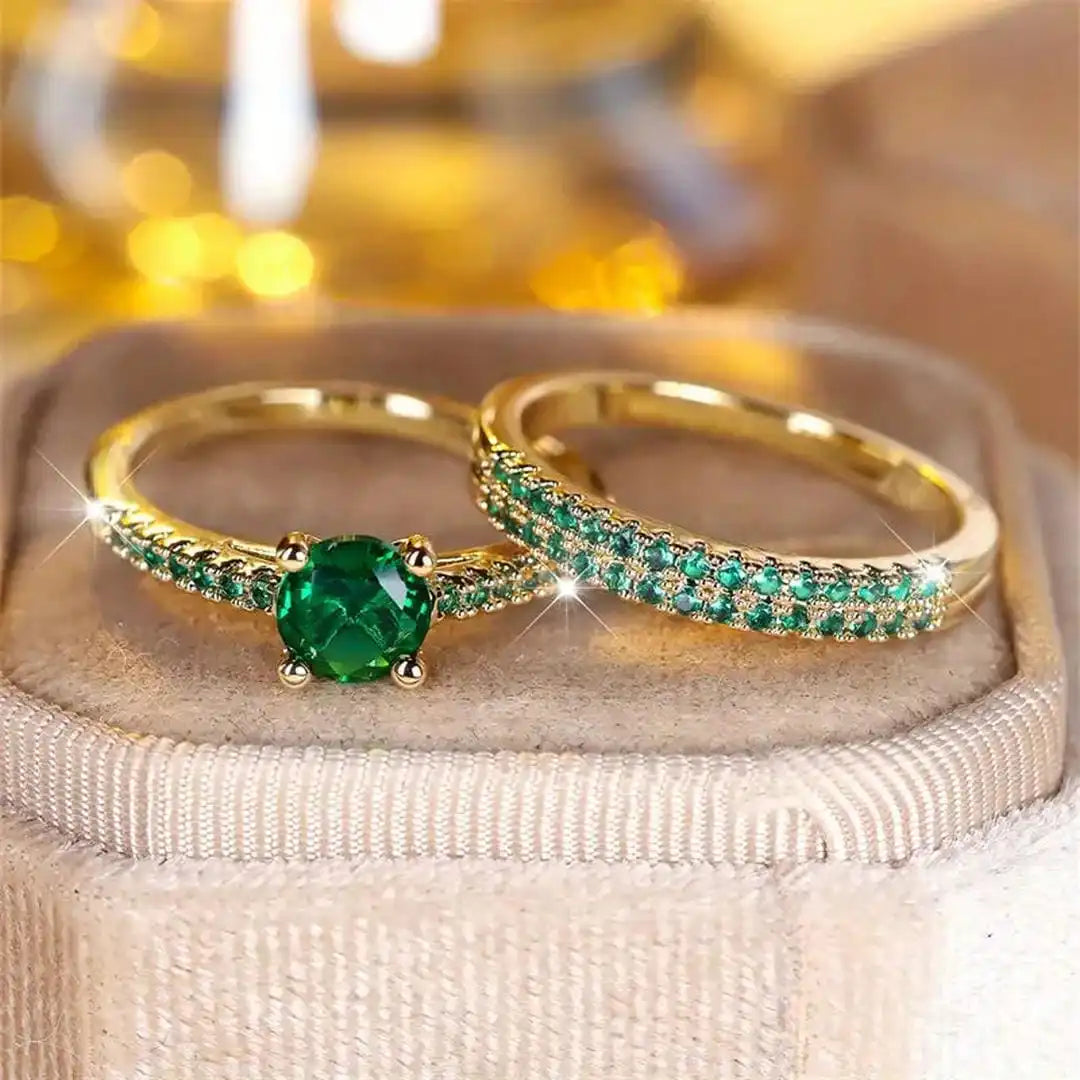 Serena Smaragd Duo Ring Gold Set