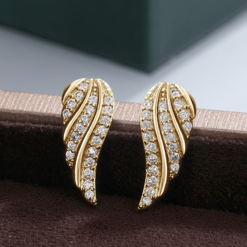 Moderne Blatt Pave Gold Ohrringe