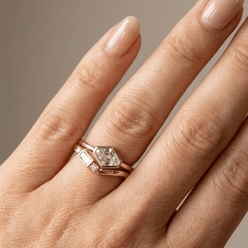 Geometrisches Zirkonia Goldring-Set