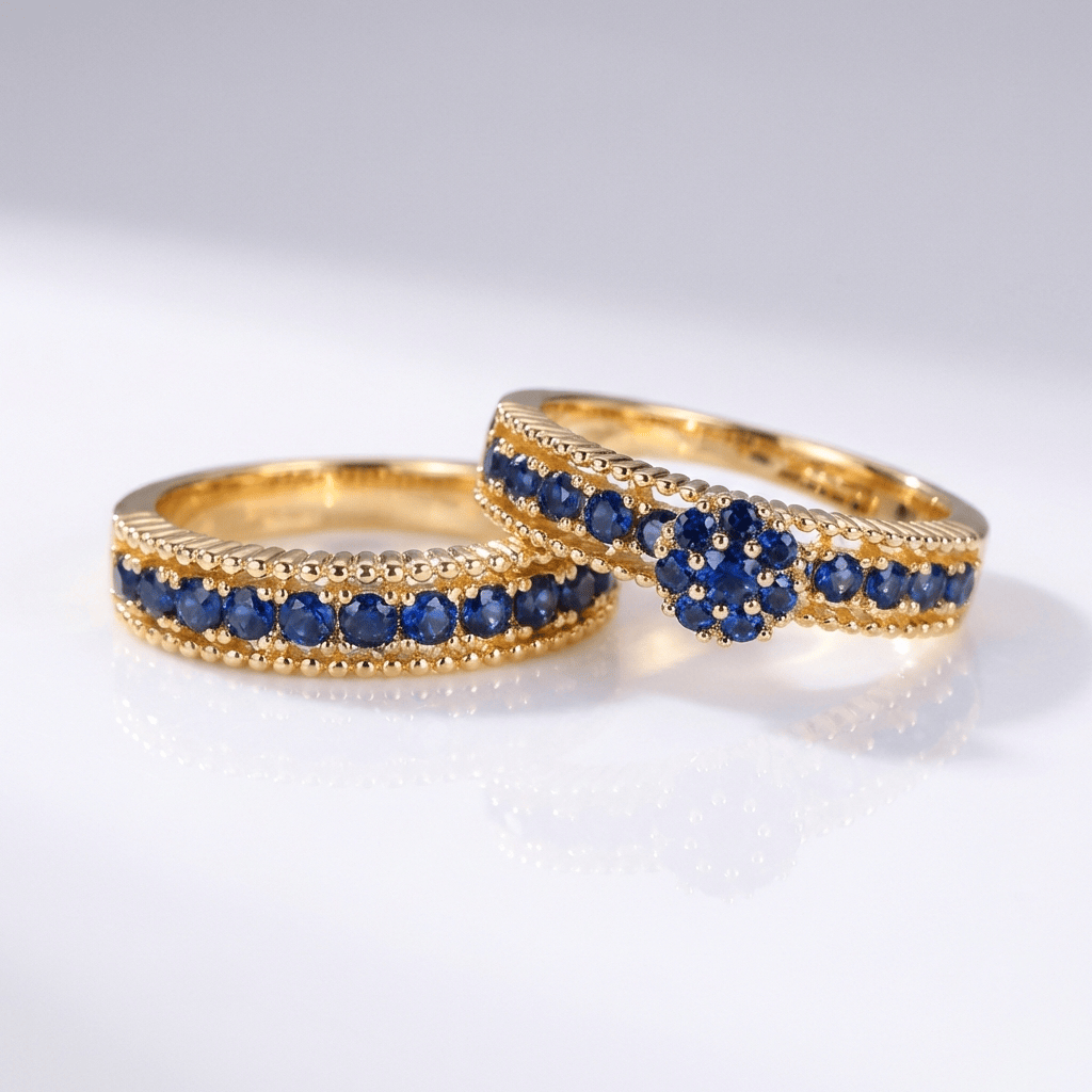 Blauer Saphir Gold Stapelring Set