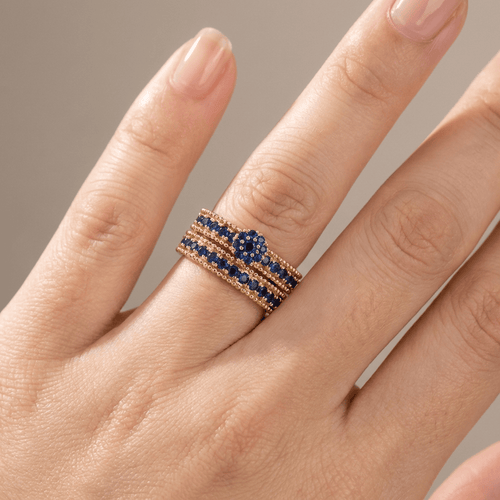Blauer Saphir Gold Stapelring Set