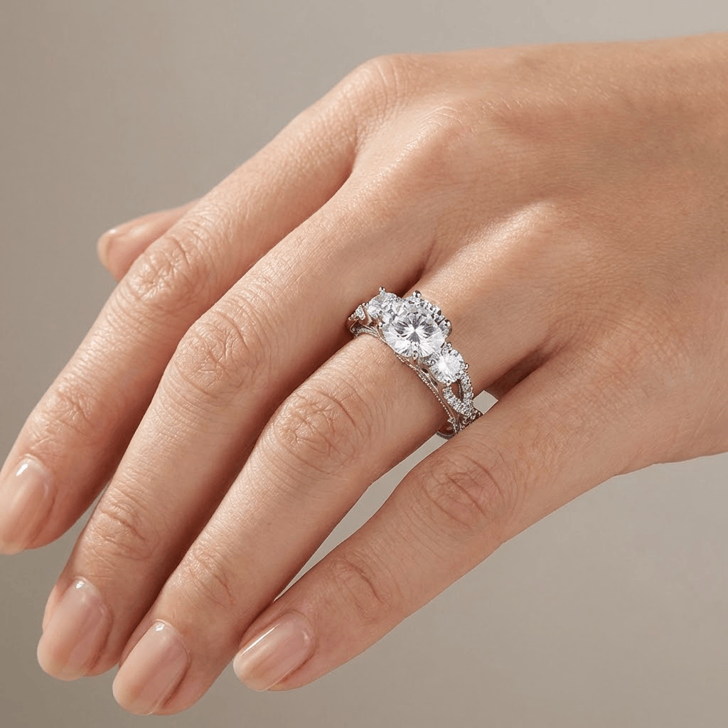 Silberner runder Zirkonia Vintage-Ring