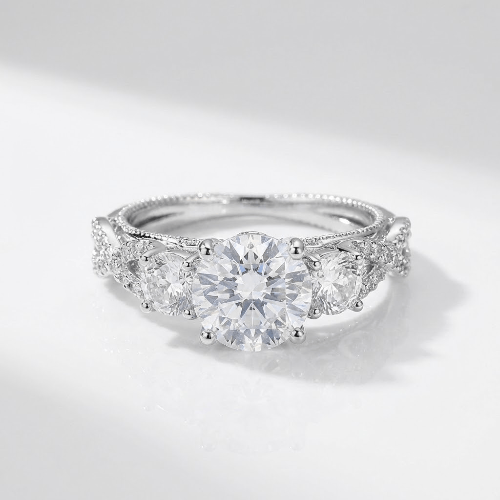 Silberner runder Zirkonia Vintage-Ring