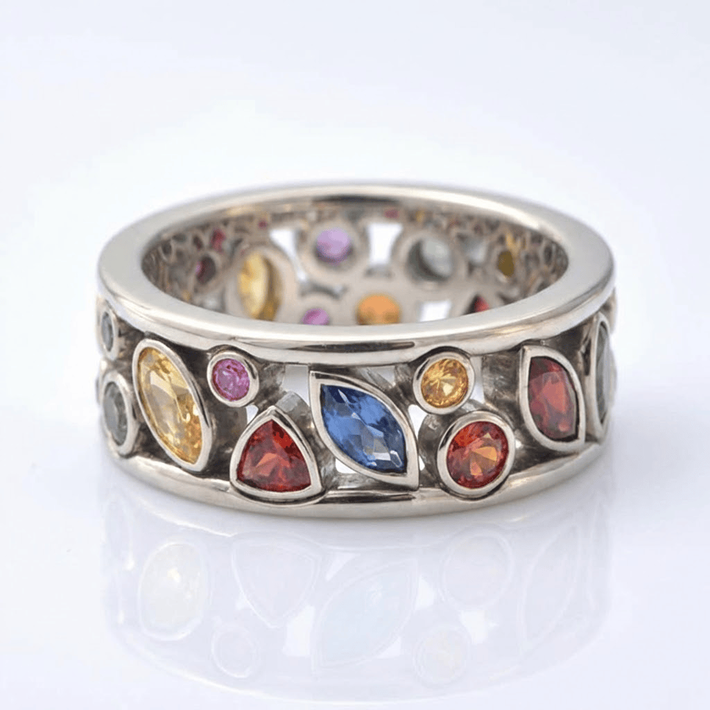 Silberner Multi-Stone Regenbogenring