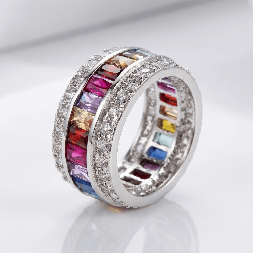 Silberner Regenbogen Edelstein Bandring
