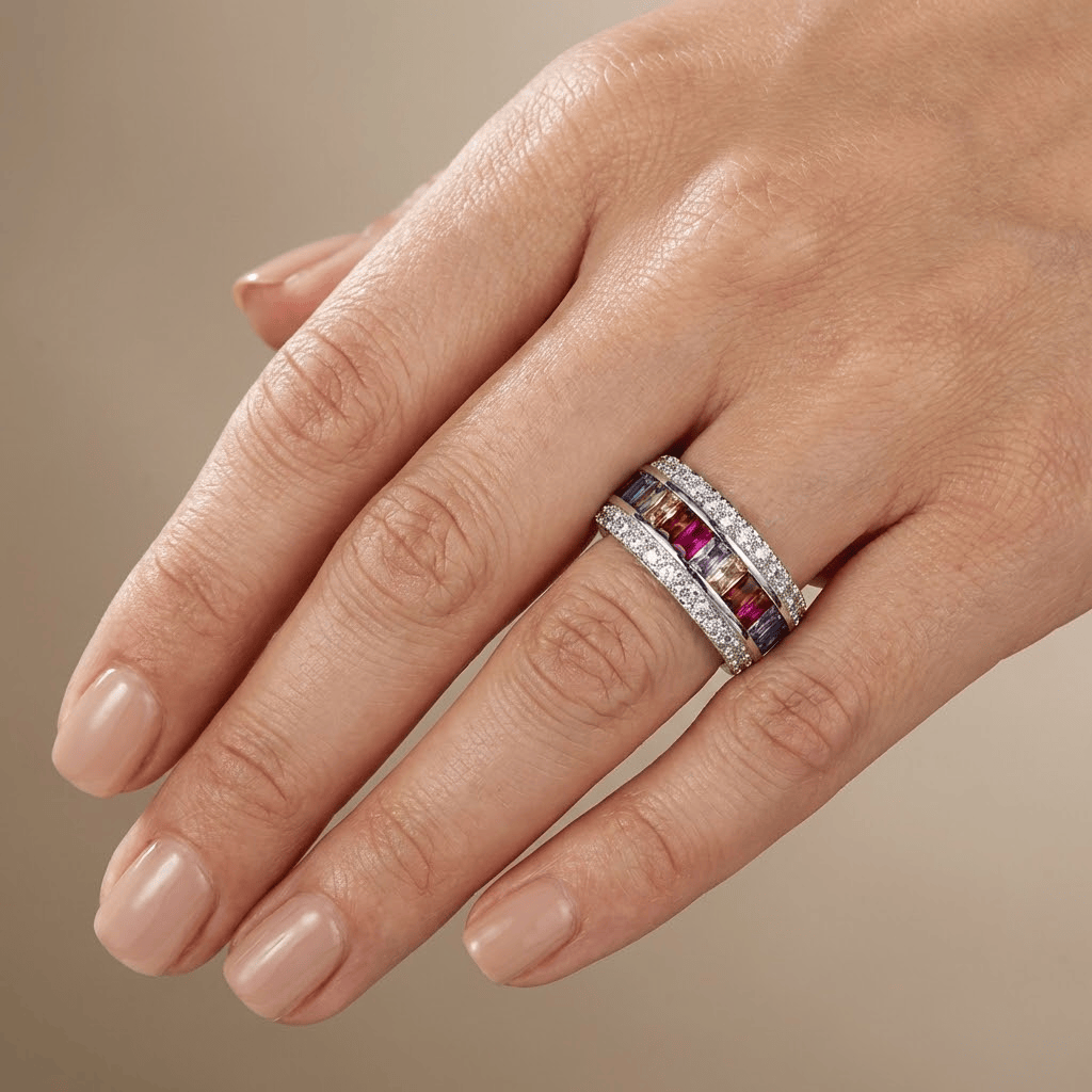 Silberner Regenbogen Edelstein Bandring