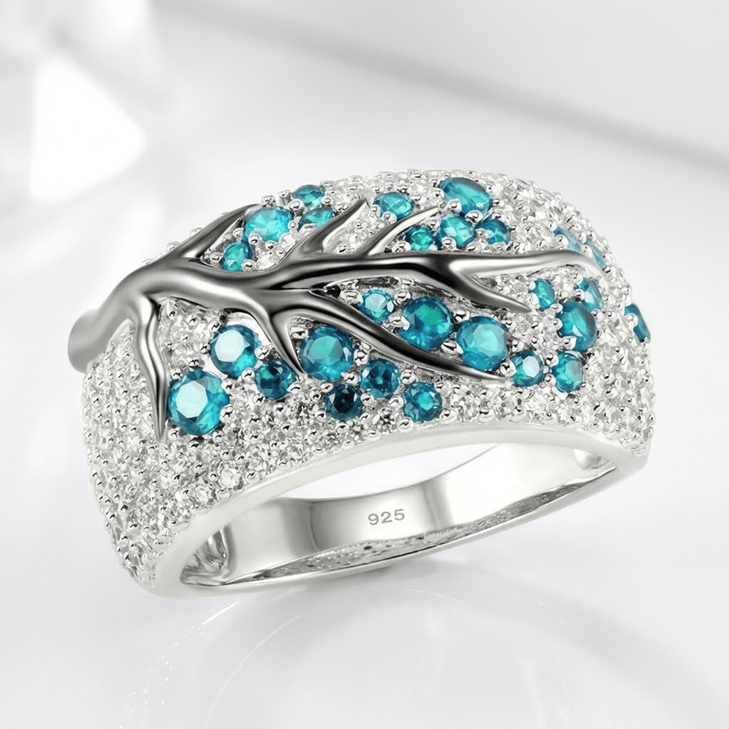 Silberblauer Topas-Blatt-Ring