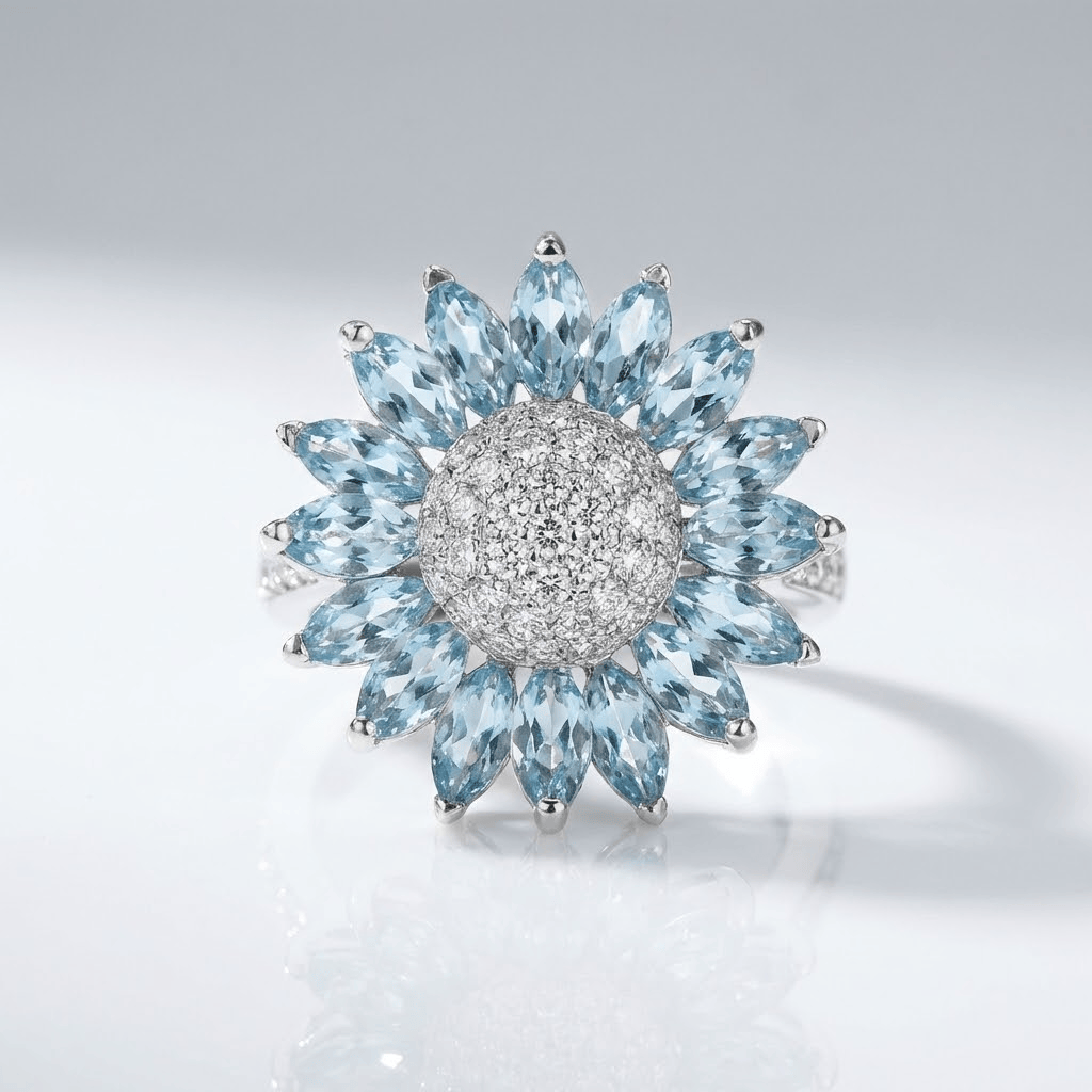 Silberner Blauer Topas Blumenring
