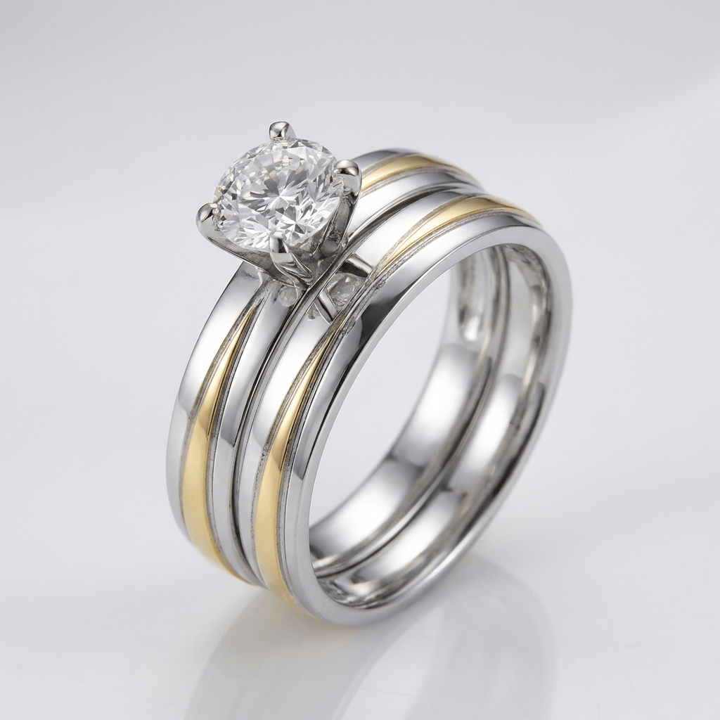 Silber Gold Streifen Kristallring