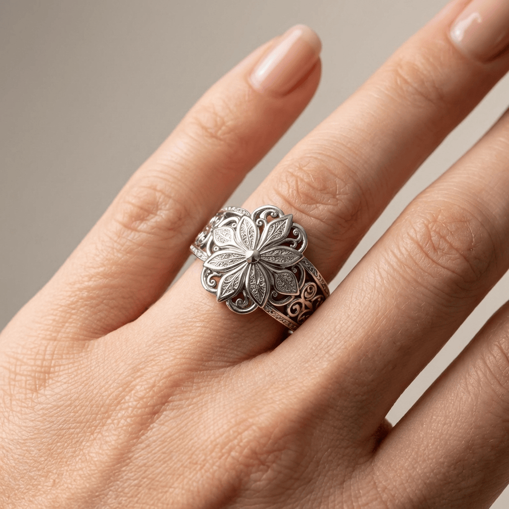 Silberner Blüten-Zirkonia-Ring