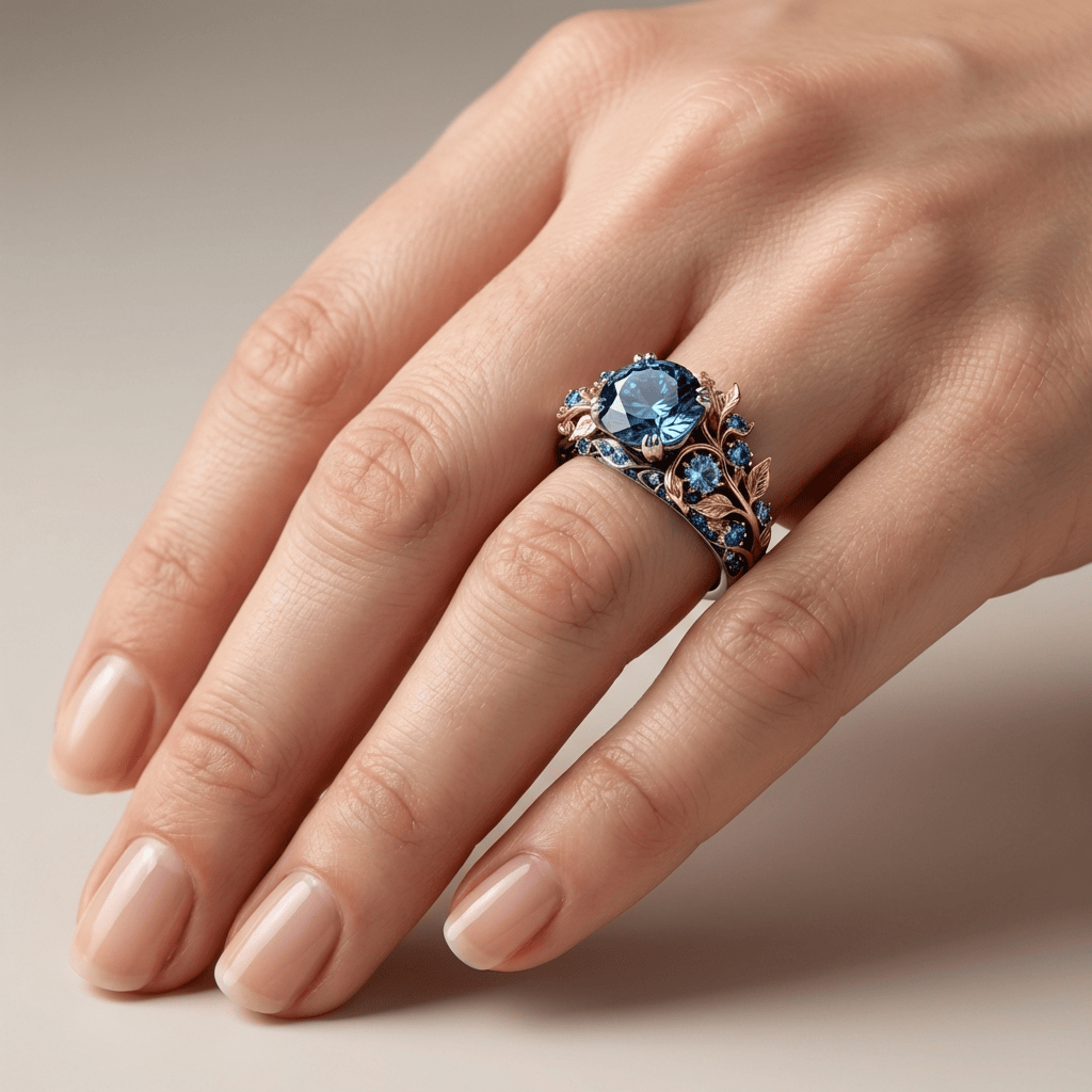 Exotischer Ring mit blauen Kristallblüten