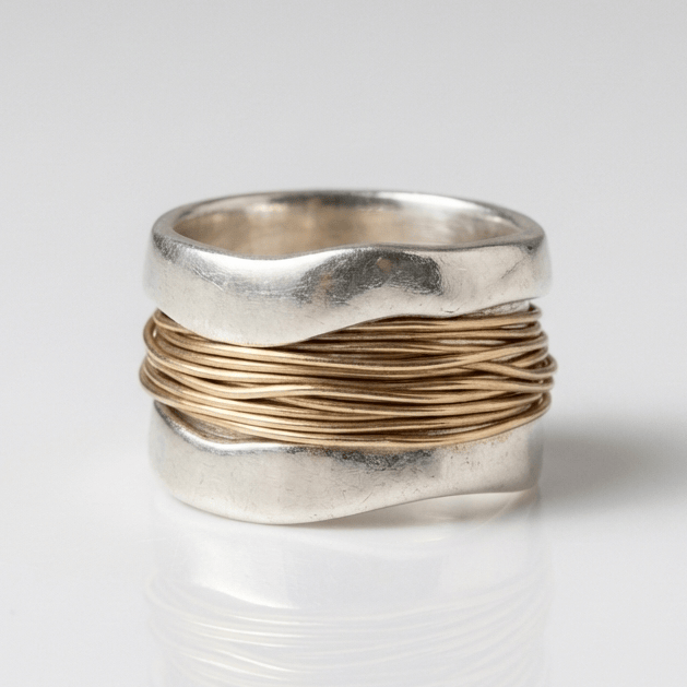 Handgefertigter Silber-Gold-Draht-Wickelring