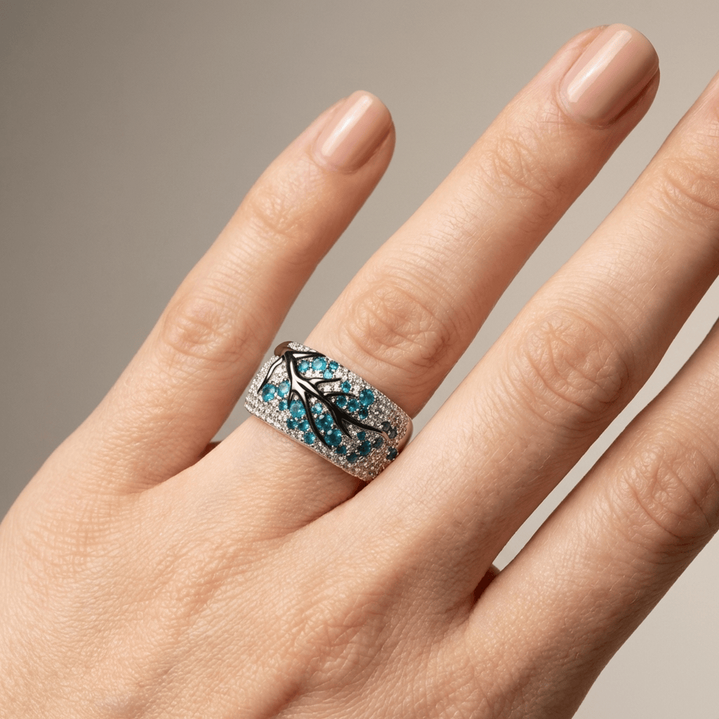 Silberblauer Topas-Blatt-Ring