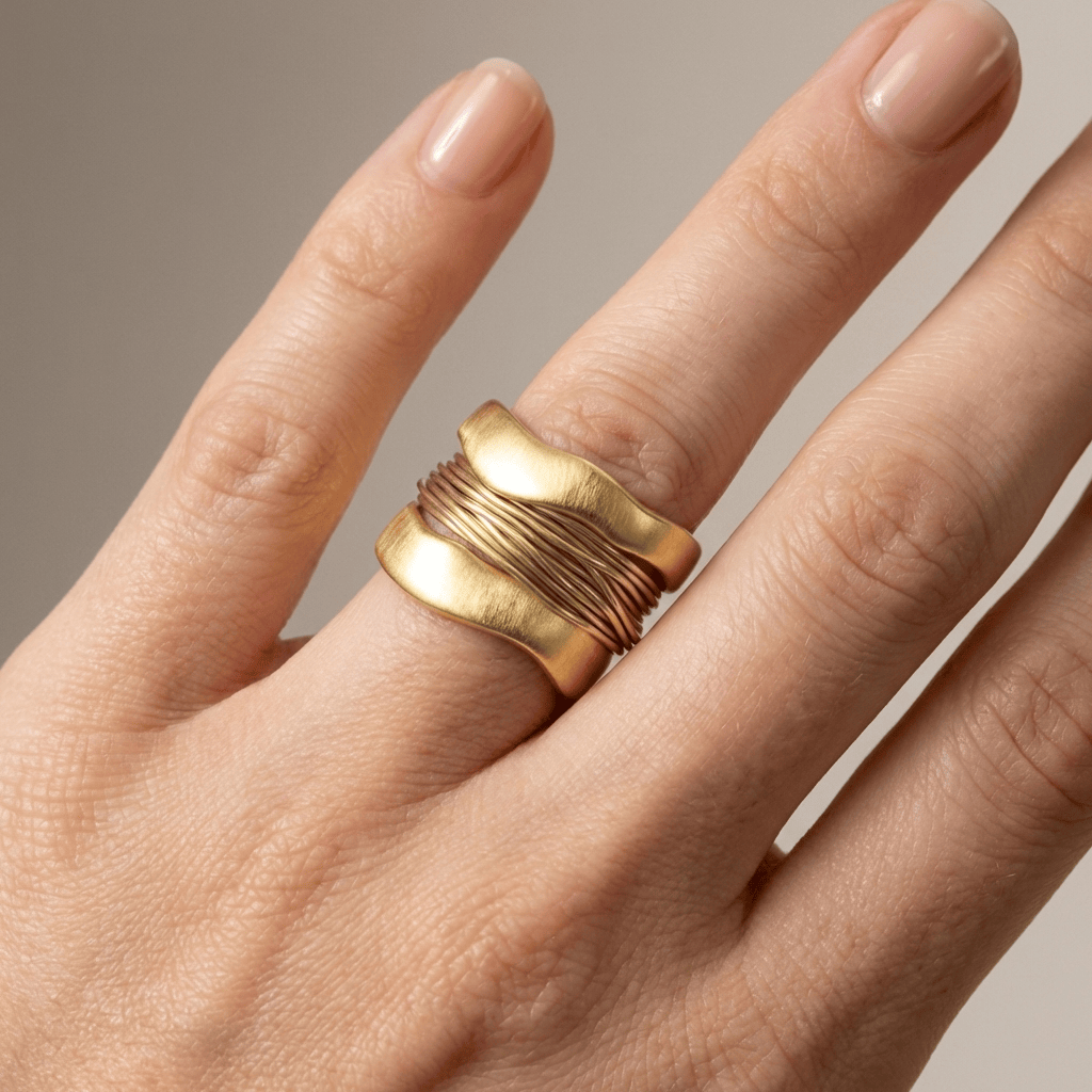 Handgefertigter Silber-Gold-Draht-Wickelring
