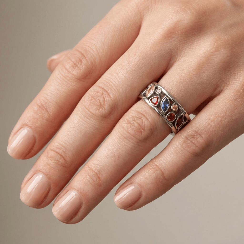 Silberner Multi-Stone Regenbogenring
