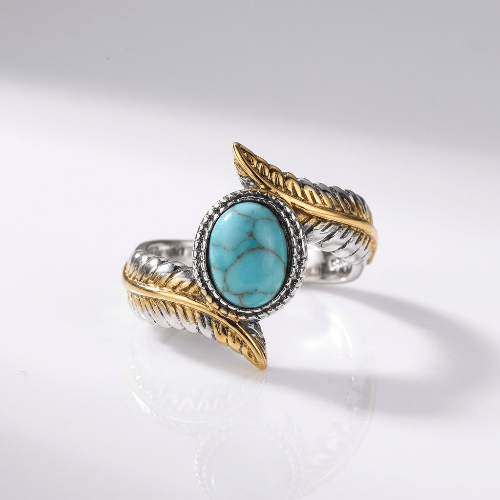 Silber Gold Türkis Bohemian Ring