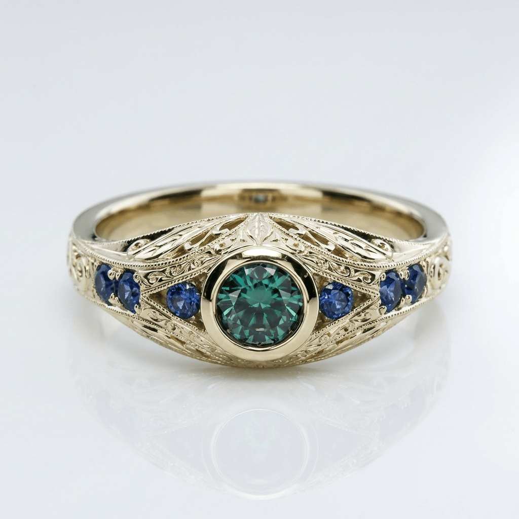 Gold Opal Saphir Vintage Ring