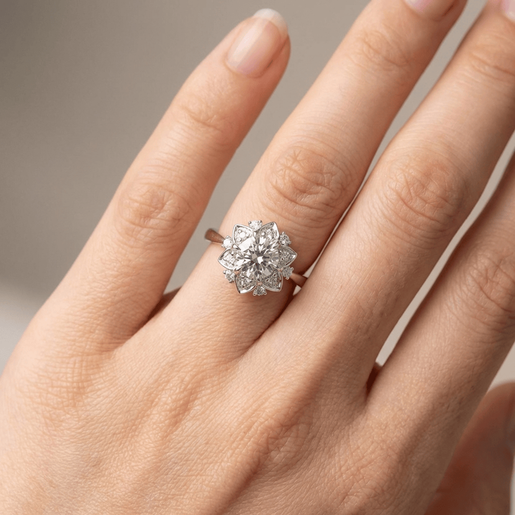 Silberner Zirkonia Lotus Licht Ring