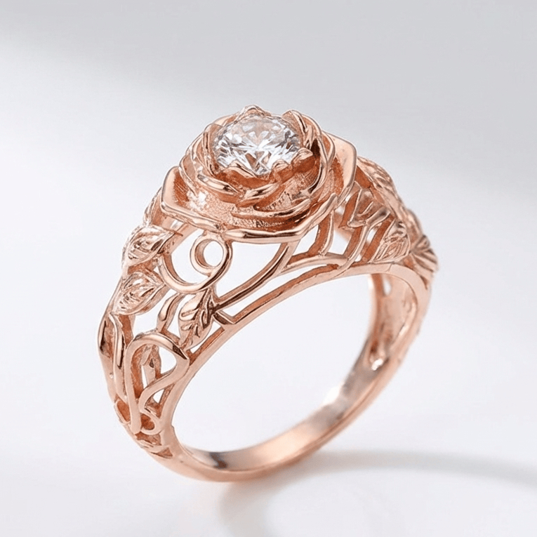 Zirkonia Rose Carved Vintage Ring