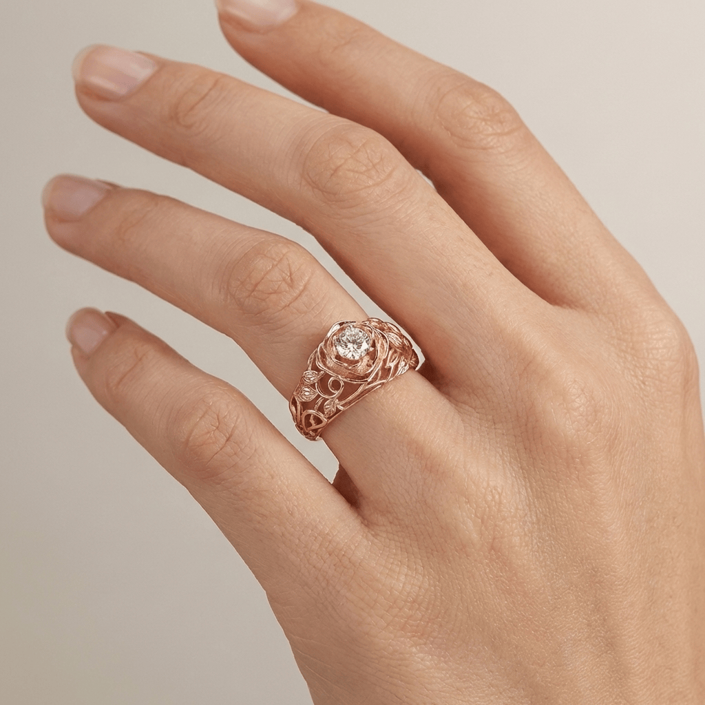 Zirkonia Rose Carved Vintage Ring