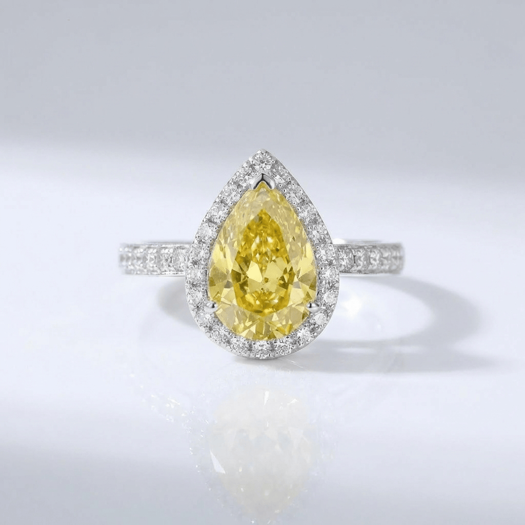 Gelber Birnen-Zirkonia-Halo-Ring