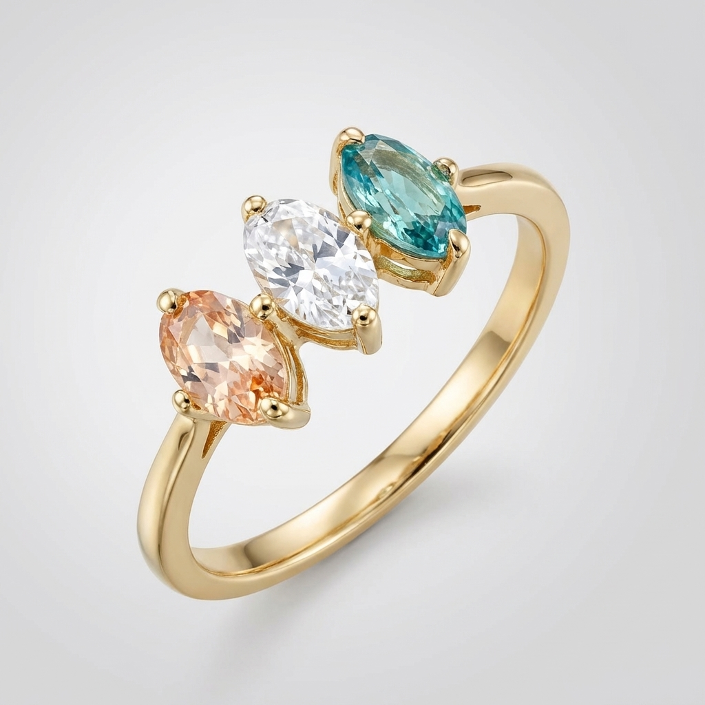 Goldener Tri-Zirkonia-Ring