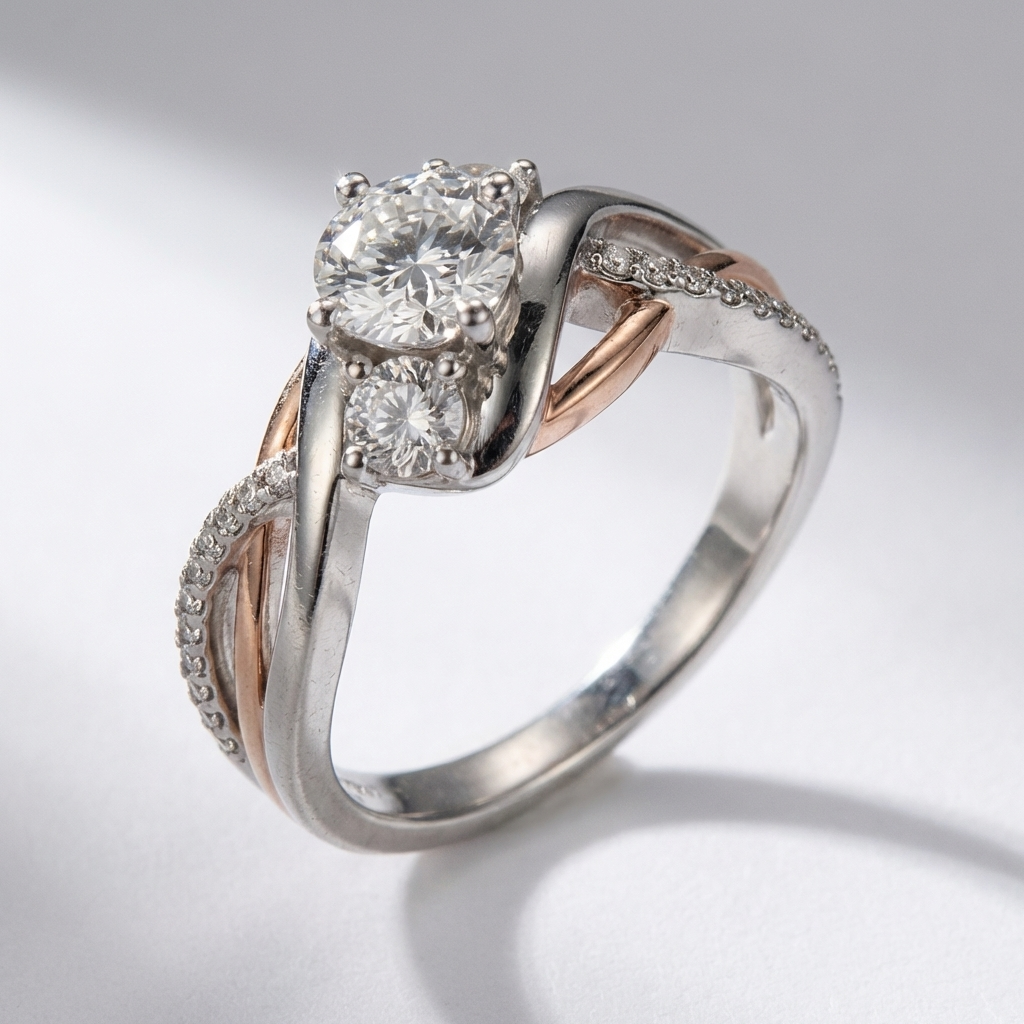 Silberner Roségold-Zirkonia-Drehring