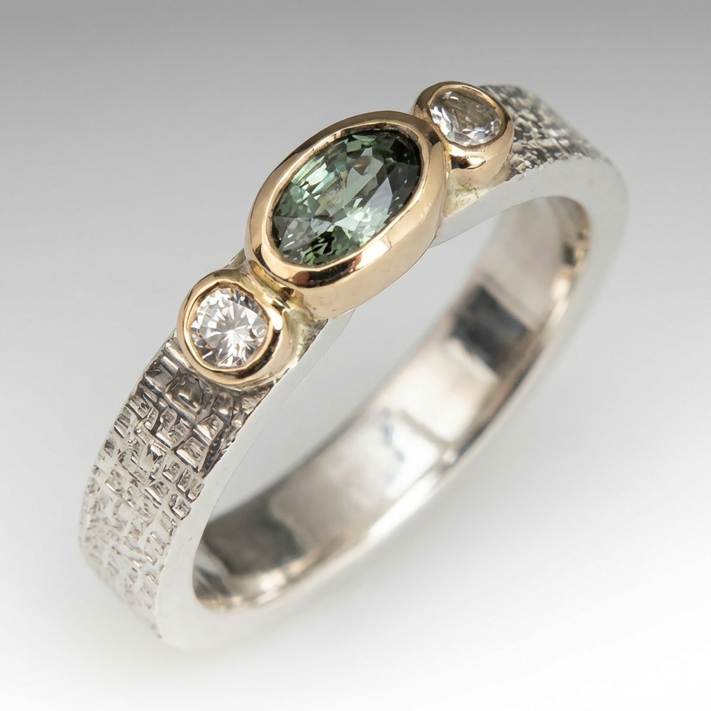 Grüner und Weißer Saphir Ring