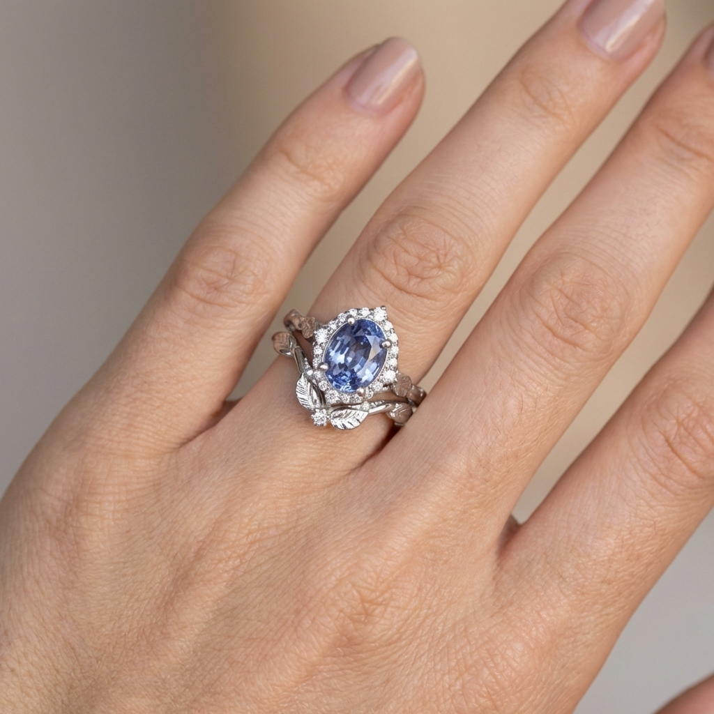 Blauer Zirkonia Gefrorener Blatt-Ring