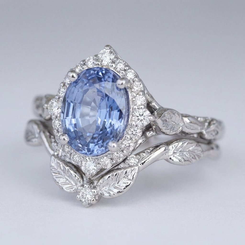 Blauer Zirkonia Gefrorener Blatt-Ring