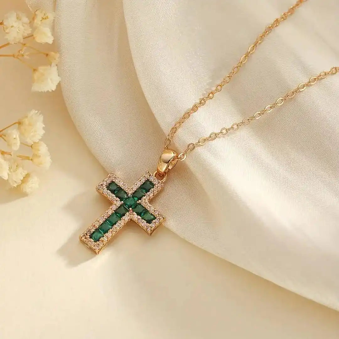 Smaragd Kreuz Anhänger Gold Halskette