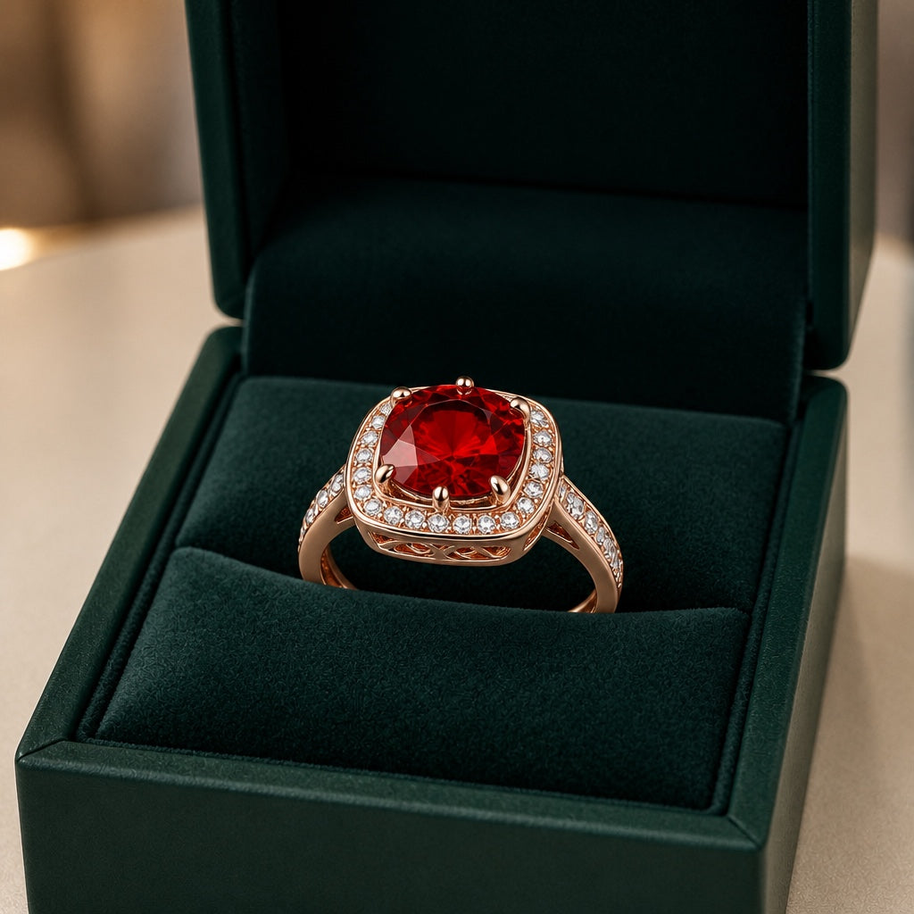 Rubin Halo Rosegold Statement Ring