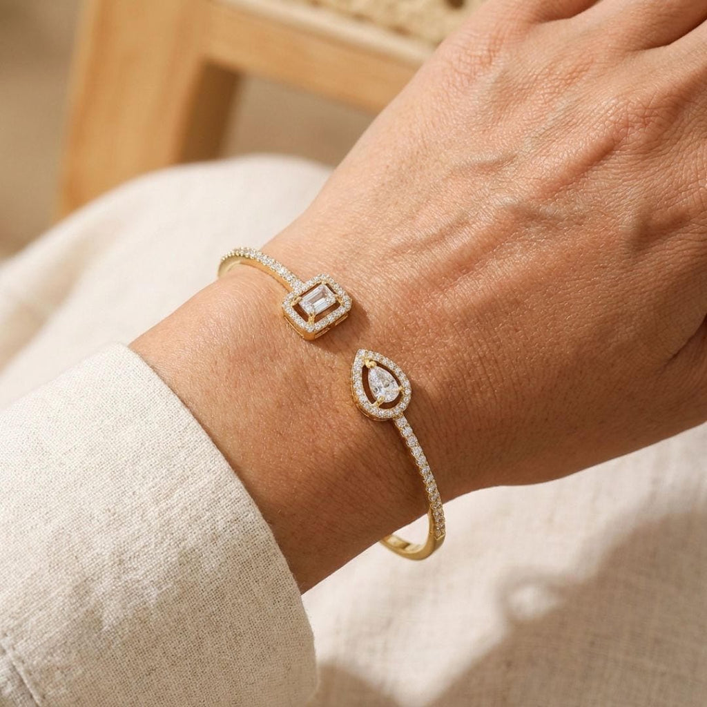 Zwei Stein Gold Offene Armreif