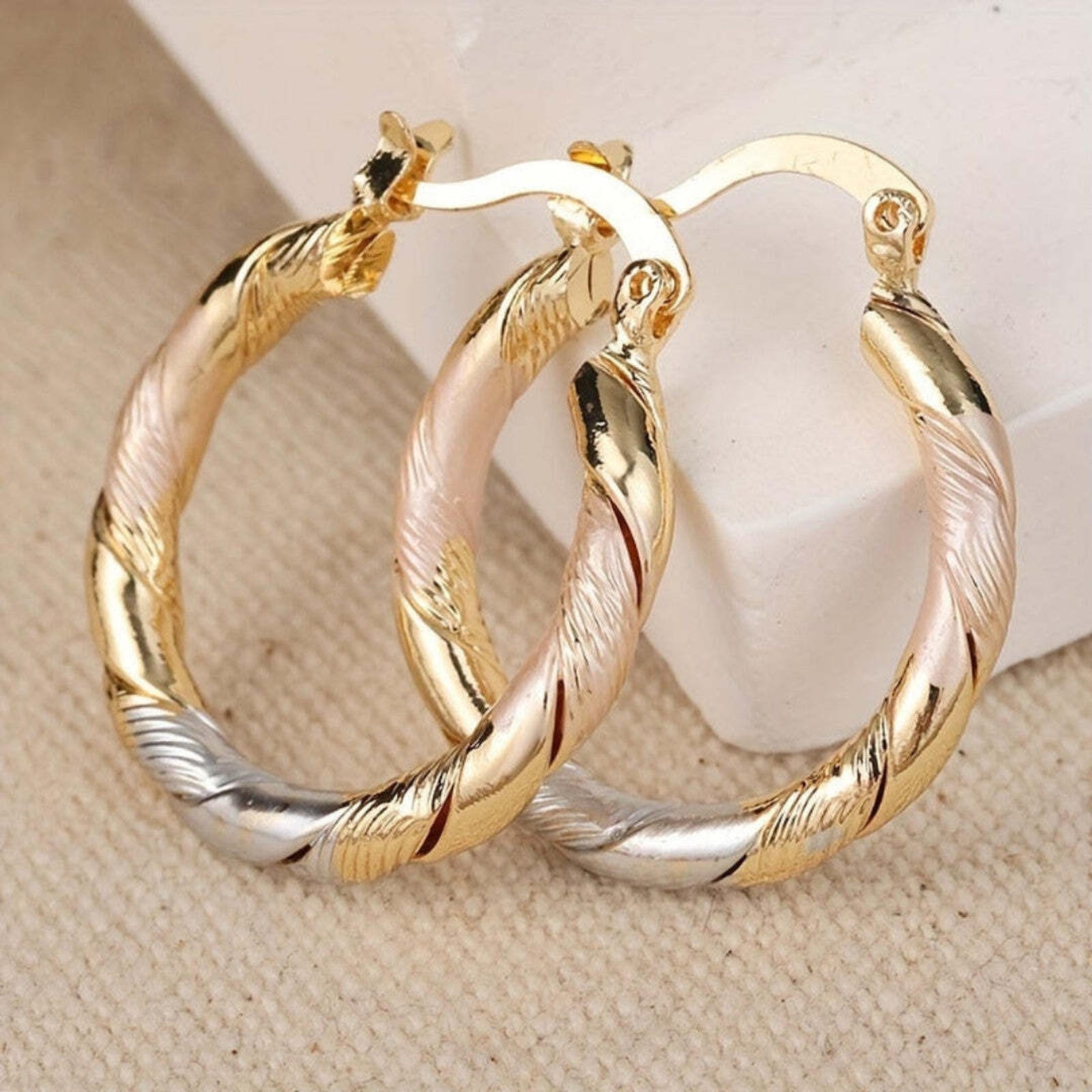 Vintage Runde Hoops Ohrringe in Gold, Silber und Roségold