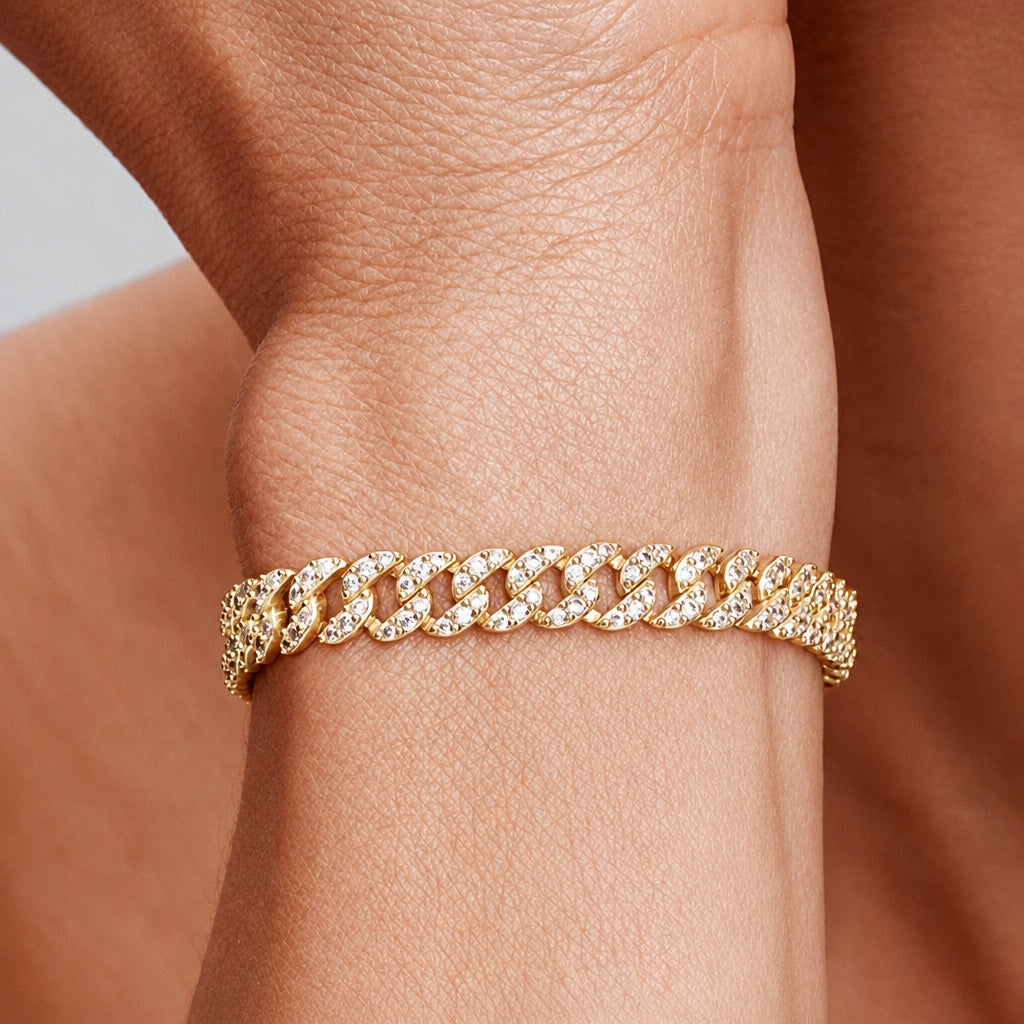 Pave Cuban Weißgold-Armband