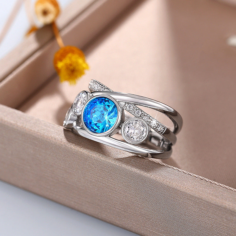 Silber Blauer Stein Statement Ring