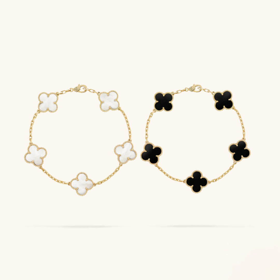 2-Teiliges Clover Armband-Set - Schwarz/Weiß