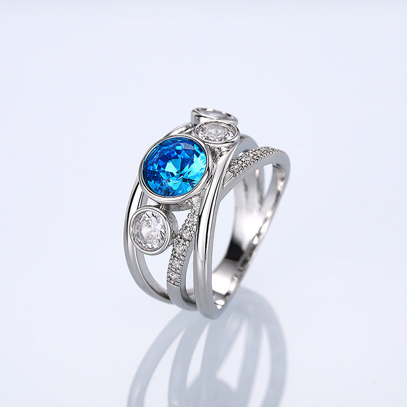 Silber Blauer Stein Statement Ring