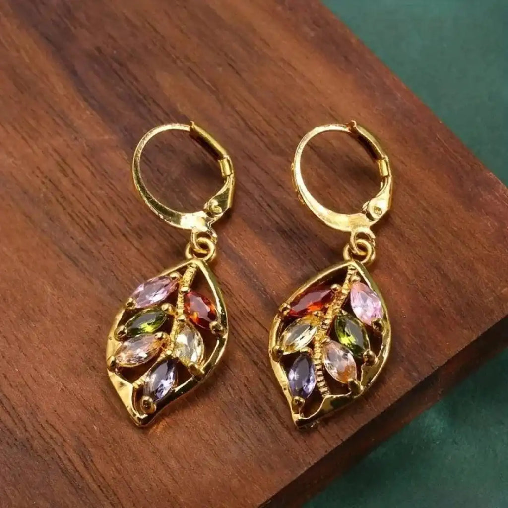 Vintage Gold Leaf Bunte Ohrringe