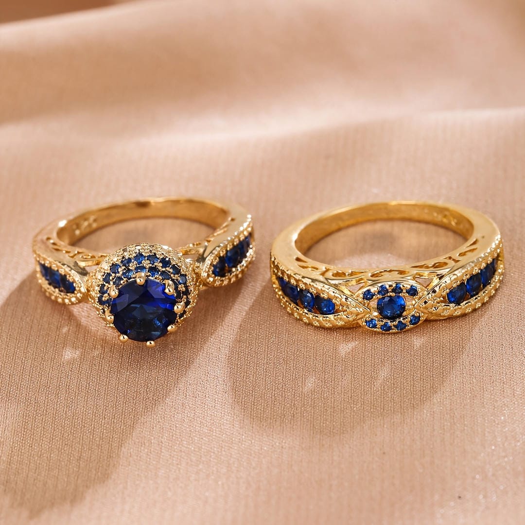Victoria Vergoldetes Saphir-Ring-Set