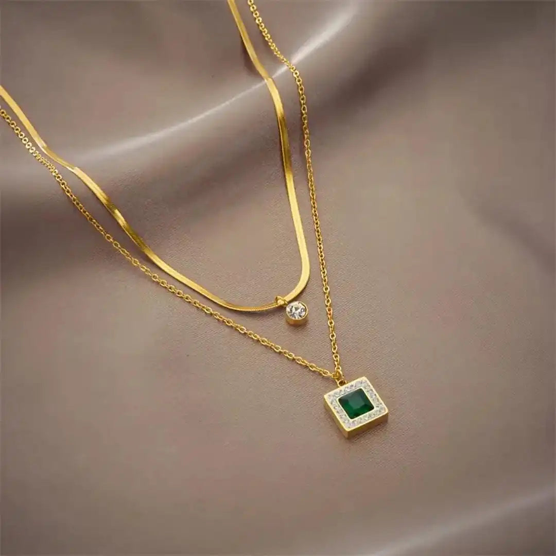 Smaragd-Schicht-Doppel-Gold-Halskette