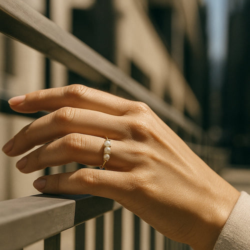 Dreifach Perlen Goldring
