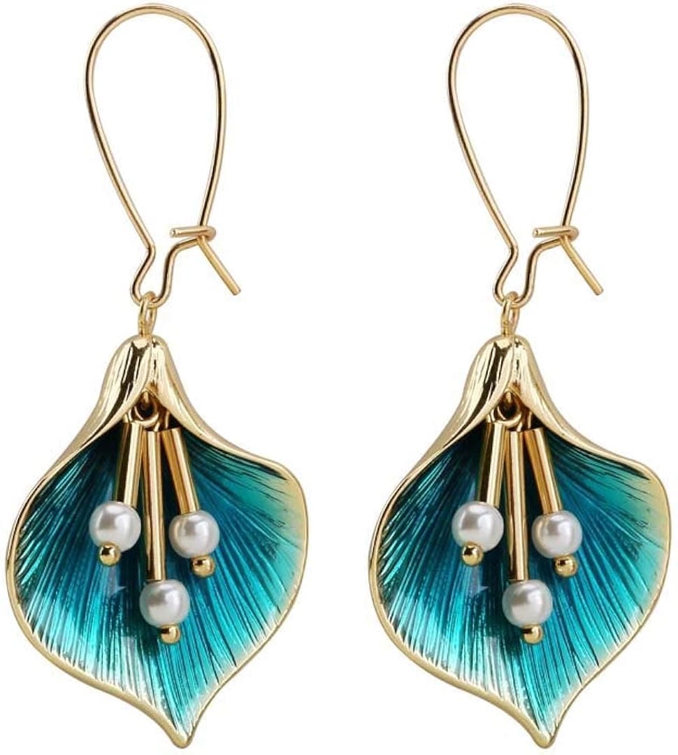Vintage Blaue Lotus Silberohrringe