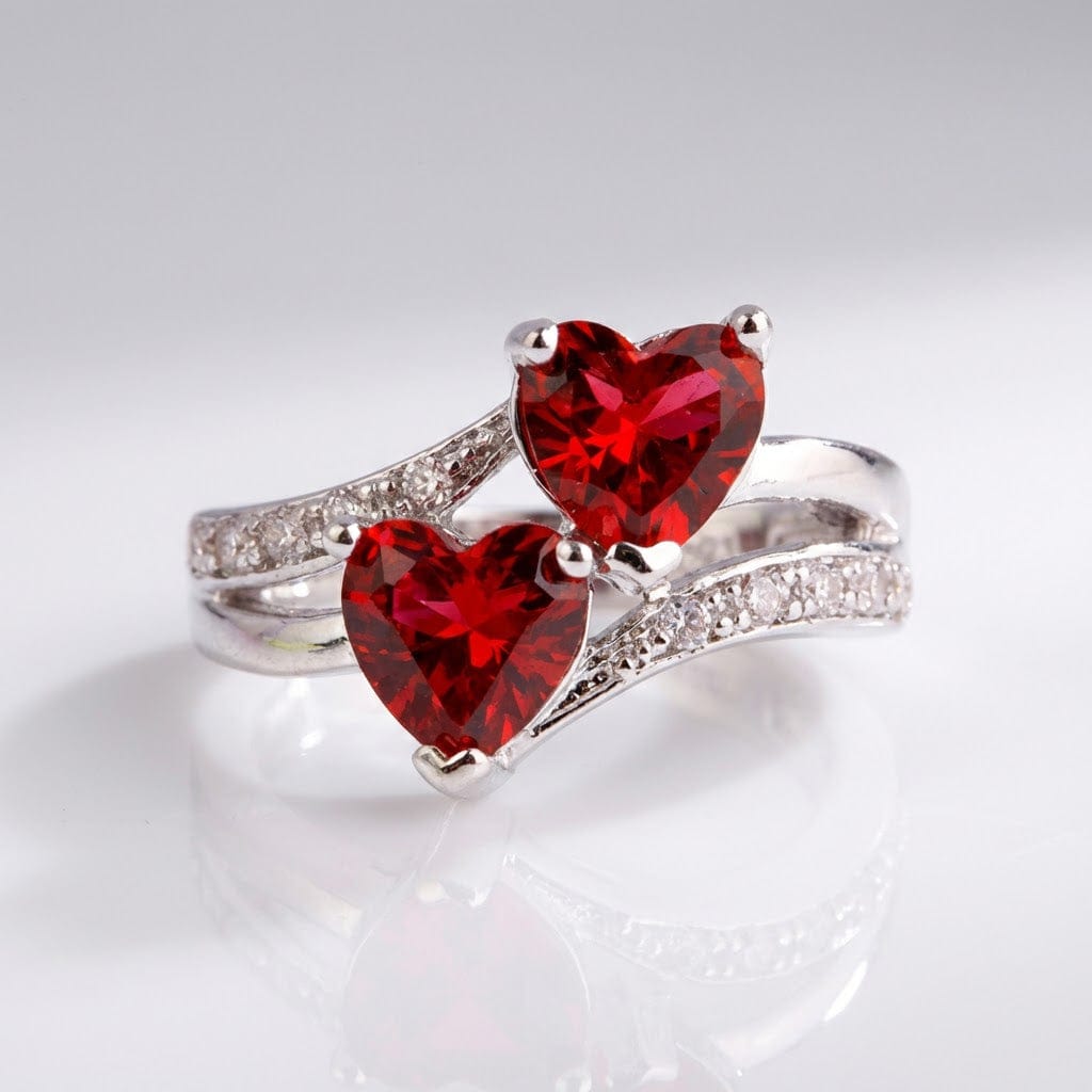 Doppeltes Rotes Herz Silberring