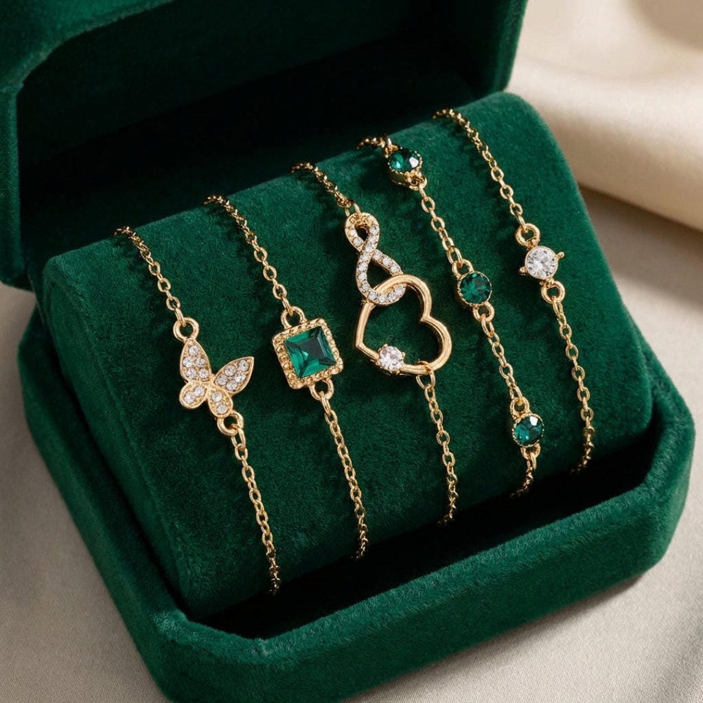 Hallow Heart Grünes Kristallstein Armband Set