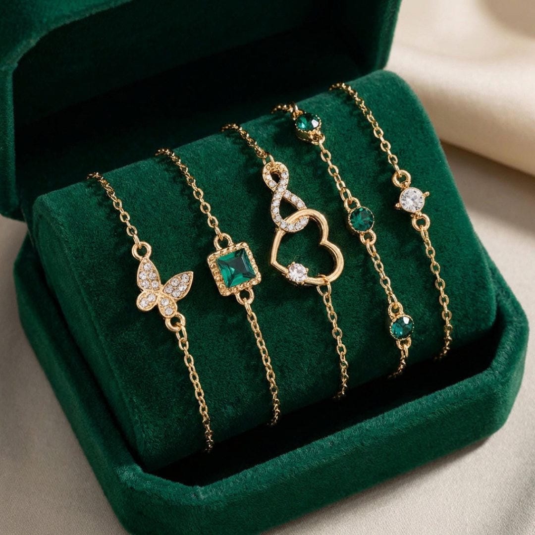 Hallow Heart Grünes Kristallstein Armband Set